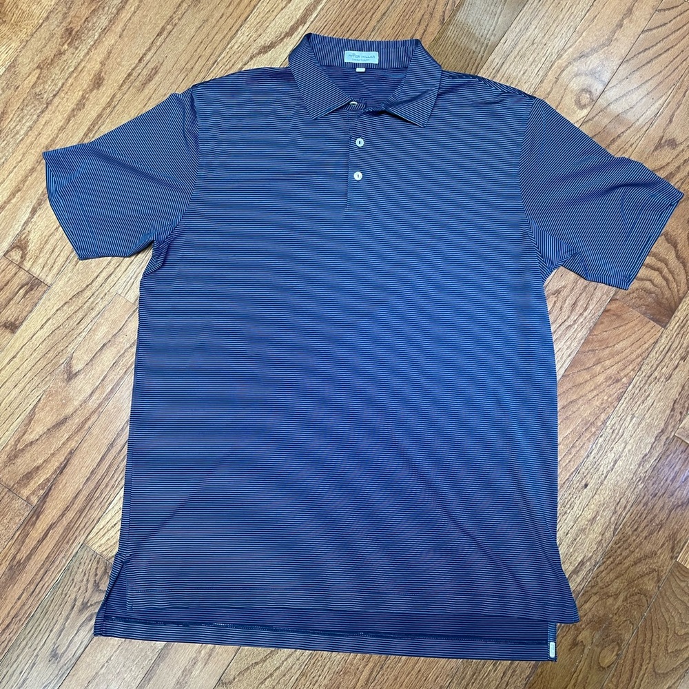 Peter Millar Men’s Summer Comfort Navy With Gray Microstripe Golf Polo Sz Large